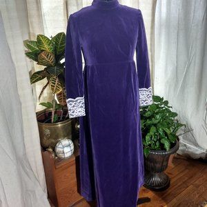 Vintage Handmade Maxi Dress Purple Velvet Lace Size XS